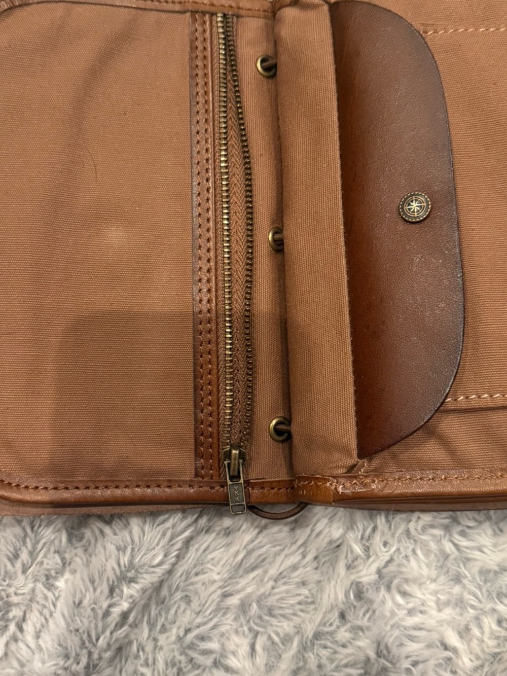 QVC Brown Leather Travel Folio with Embossed Compass - Picture 3 of 6